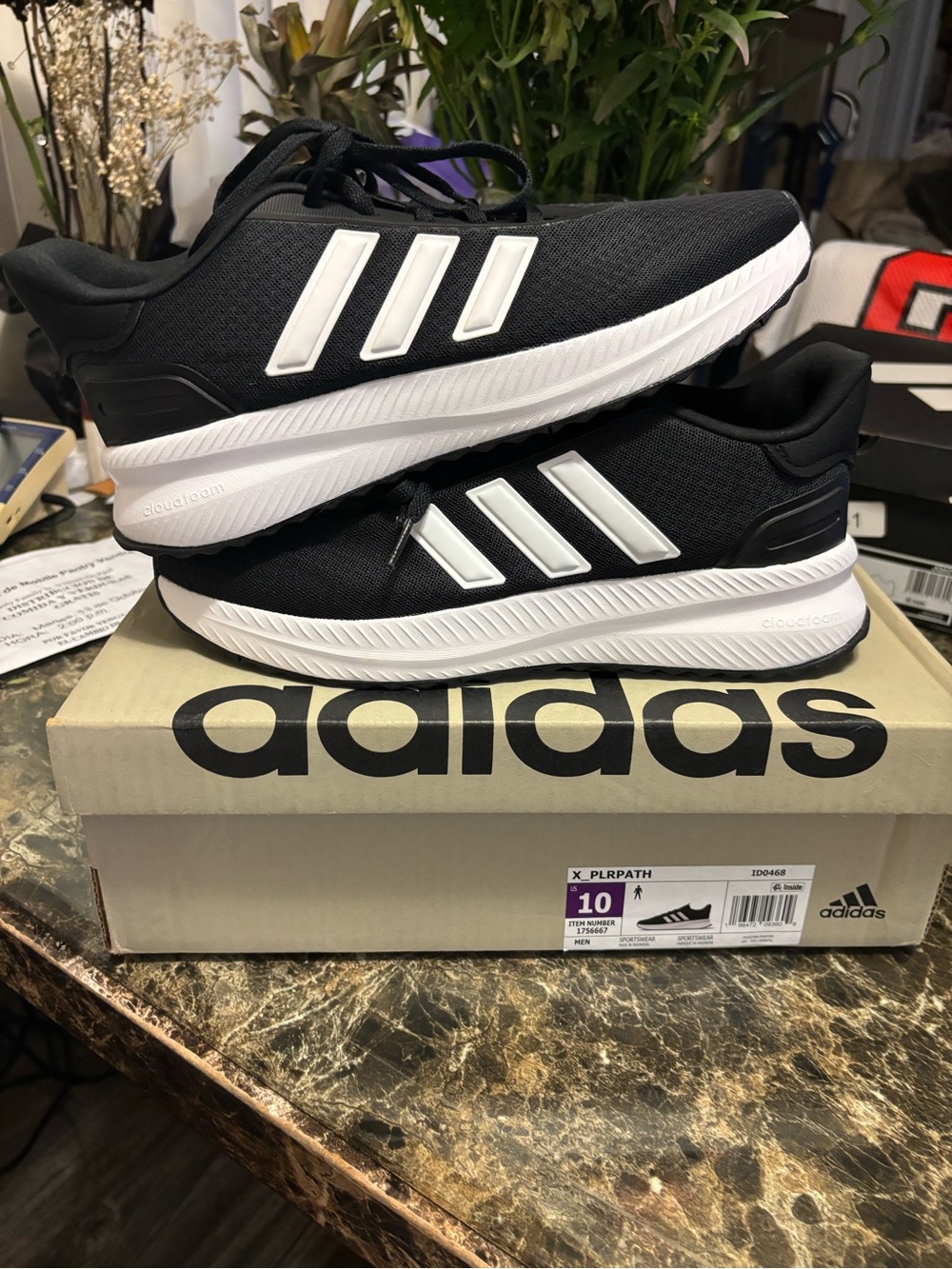 Adidas Men's Black Running Shoes with White Stripes